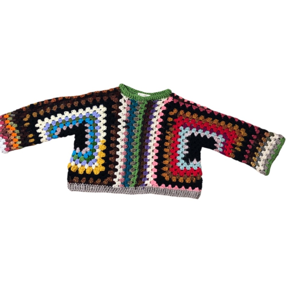Multi-Color Artisan Cropped Pullover Bohemian Style Sweater - Picture 6 of 14